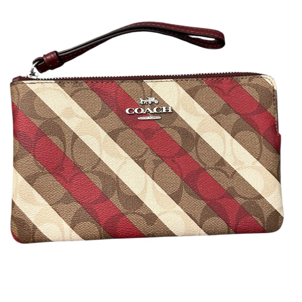 Coach Large Corner Zip Wristlet In Signature Canvas With Diagonal Stripe Print